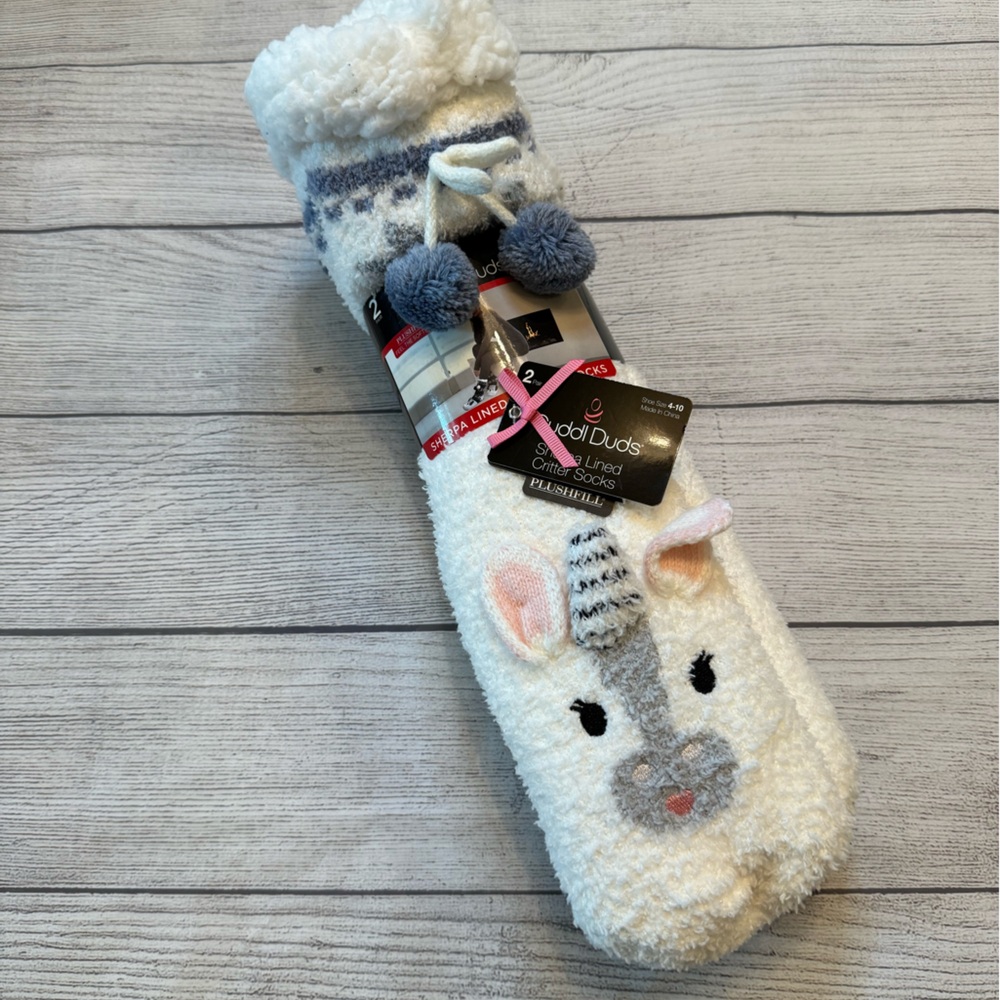 Cuddl Duds Women's Sherpa Lined Critter Slippers Socks, Set of 2 (Unicorn)